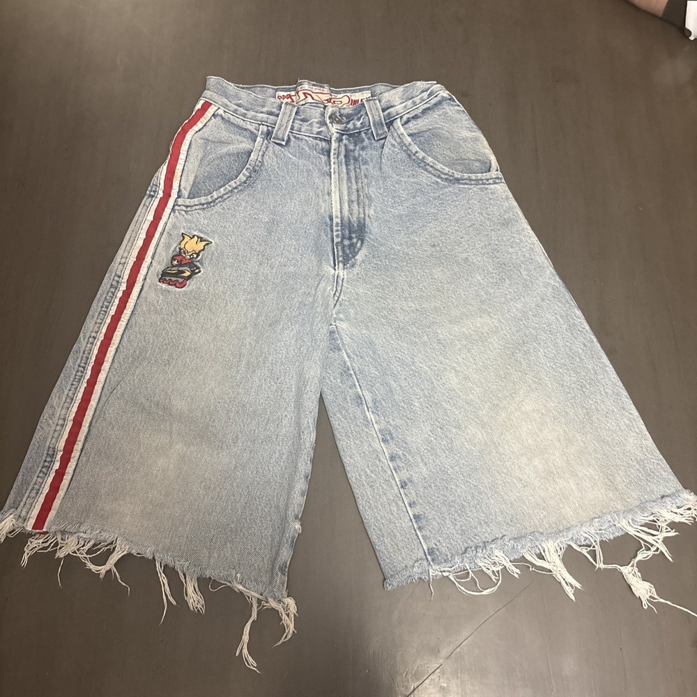Vtg 90s JNCO Jeans Shorts Flame Head Baggy  Hiphop Grunge USA Size‎ 10 24 Skater